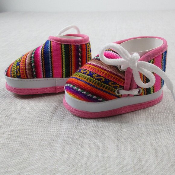Handmade Crib Booties Baby Shoes Colorful Trim Woven Soft Sole Comfort Knotted - Picture 3 of 6